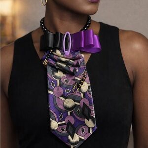Geometric Purple and Black Tie Necklace